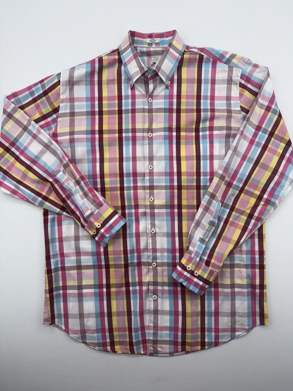 Peter Millar Weekender Finish Button Down Shirt Men L Plaid Long Sleeve Cotton